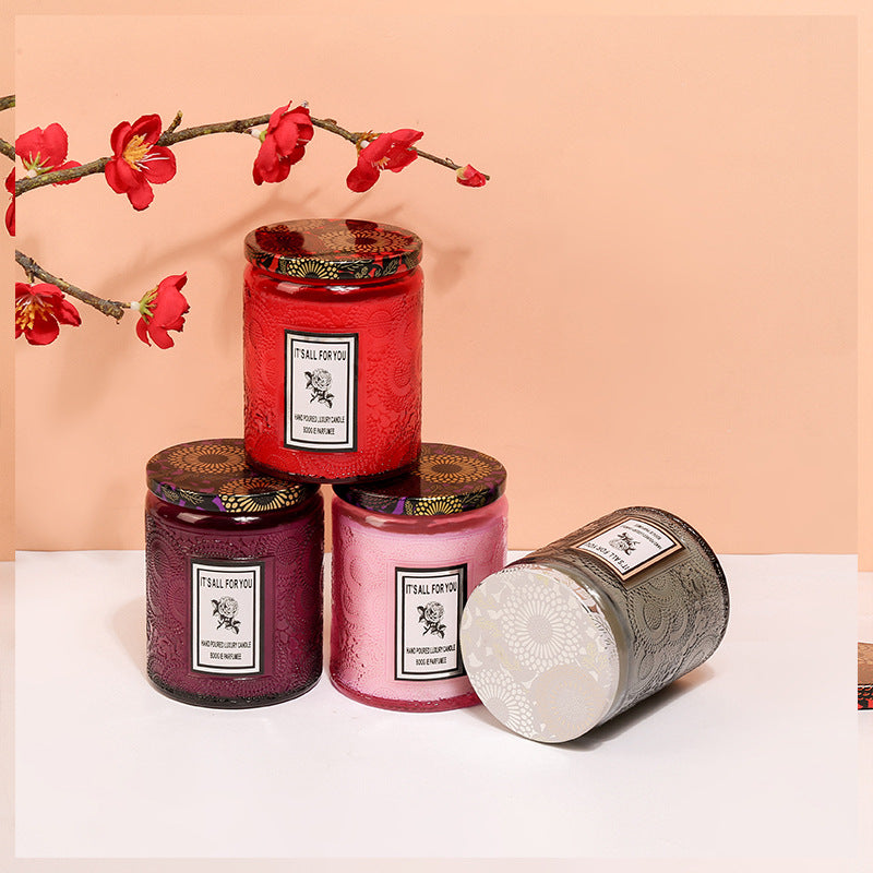 Embossed Glass Soy Candle — Home Fragrance & Gift