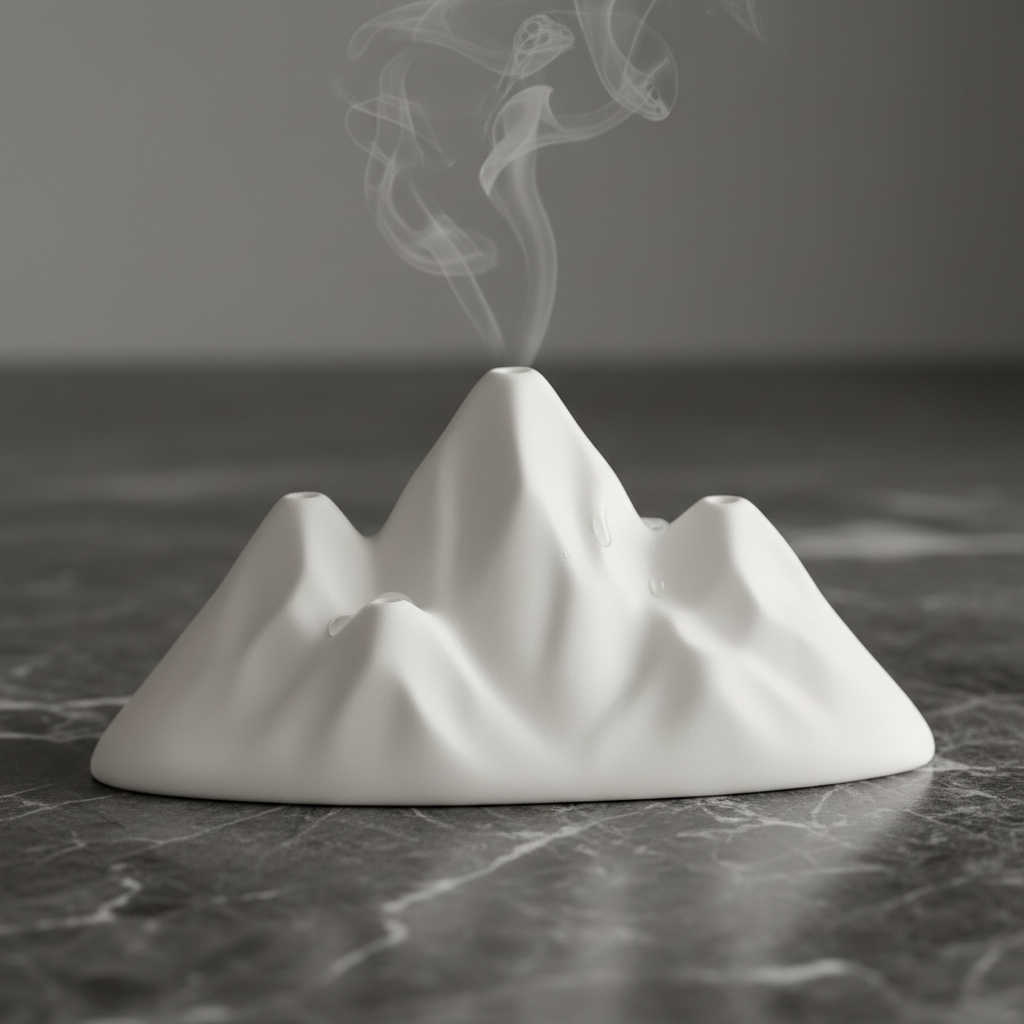 Close up of white mountain shaped ceramic ornament