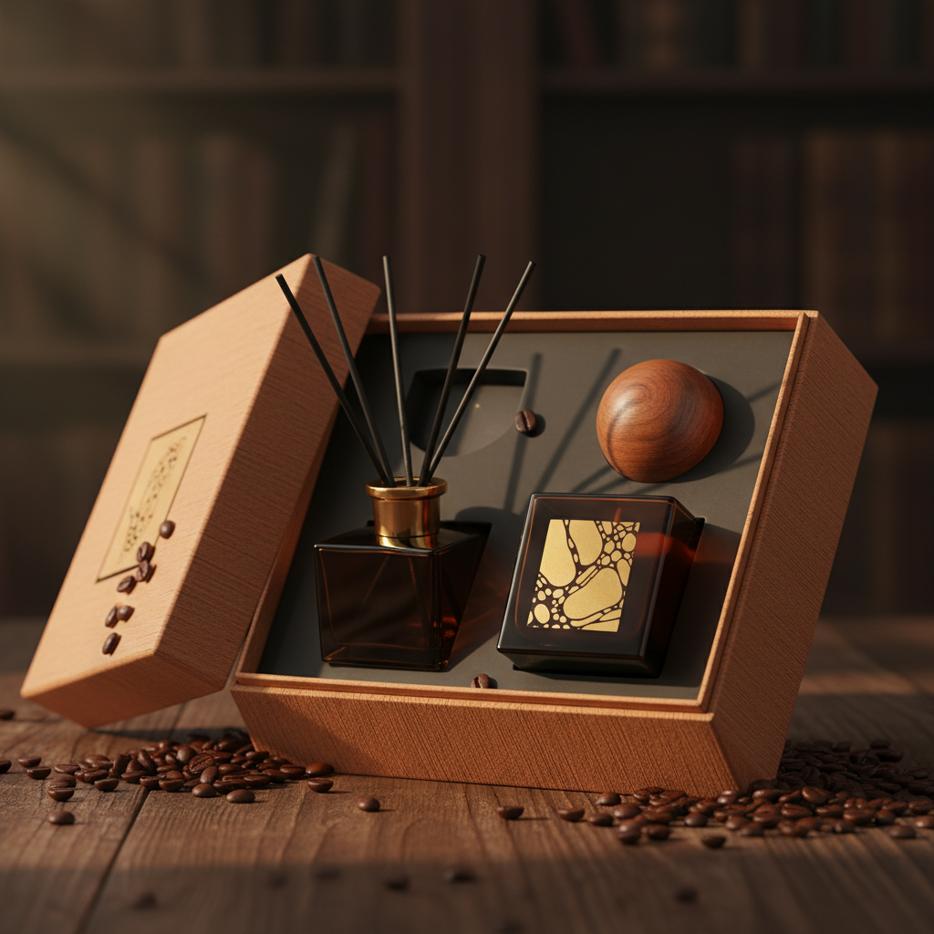 Open luxury woody fragrance gift box hero shot