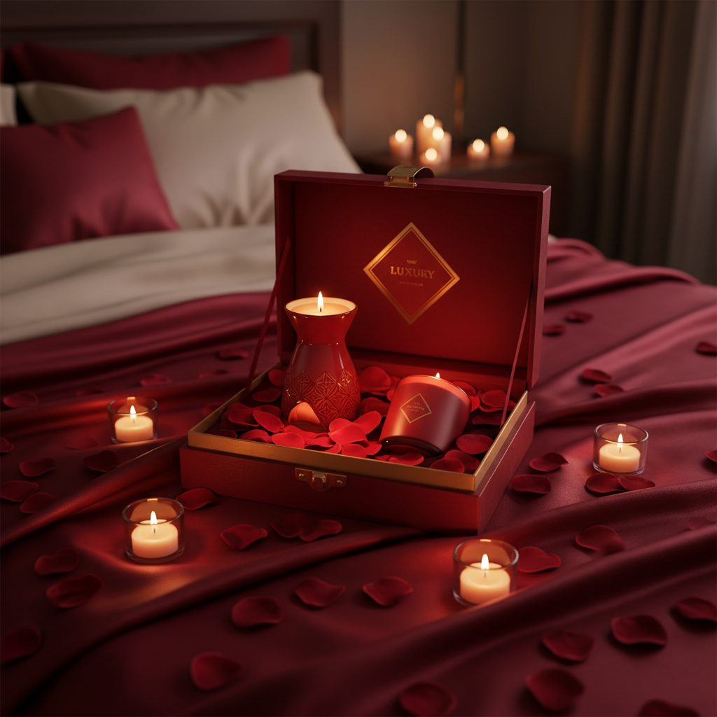 Luxury aromatherapy gift set styled as romantic Valentine's gift